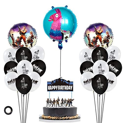 NeltonVideo Game Party Supplies Includes Cake Topper - 18 Latex Balloons - 3 Foil Balloons - Perfect Battle Royale Gamer Decorations Favors for Kids