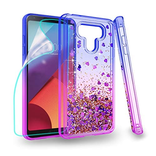 Zingcon Compatible for LG G6 Phone Case,LG G6 (2017),G6 Plus Glitter Quicksand Case,with HD Screen Protector,Shockproof Hybrid Hard PC Soft TPU Bling Adorable Shine Protective Cover-Blue/Purple