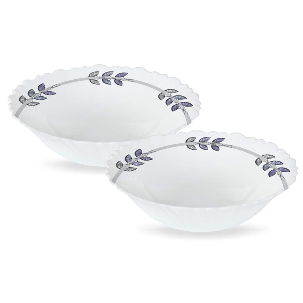 Borosil Larah Floret Opalware 2 Pc Multipurpose Bowl Set | 500 Ml Each | Microwave & Dishwasher Safe, Bone-Ash Free | Crockery Set Ideal for Daily Use & Gifting, White