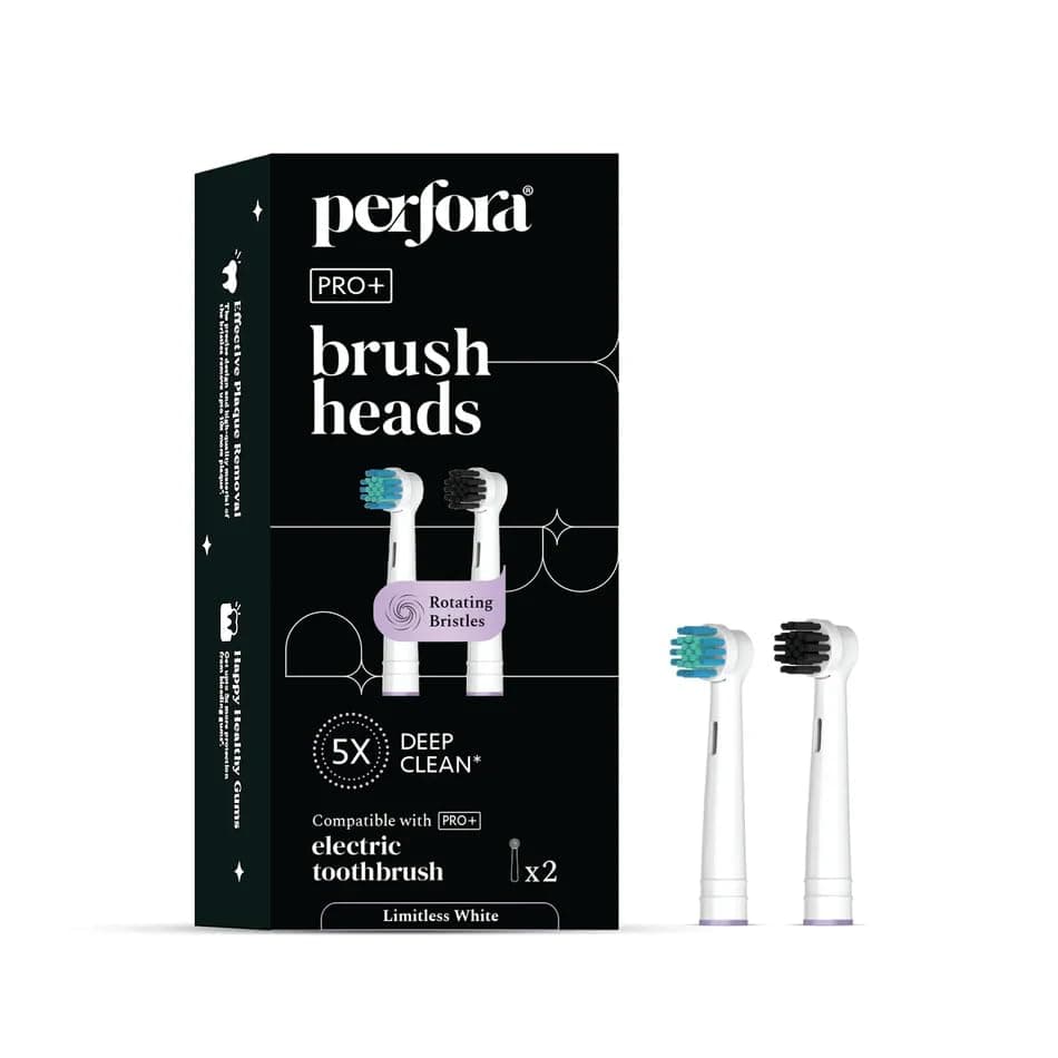 Perfora Replacement Brush heads for Perfora PRO+ Oscillating Electric Toothbrush | Rechargeable, 8800 RPM, 1 Mode, 2 min Auto Timer, 360° Motion - Limitless White