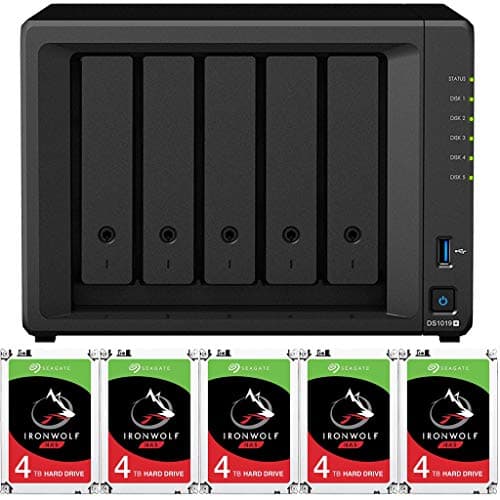 Synology DS1019+ 5-Bay DiskStation Bundle Assembled and Tested with 8GB RAM and 20TB (5 x 4TB) Seagate Ironwolf NAS Drives