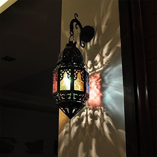 Modern Vintage Wall Sconces Wall Lights The Wind Light Iron Moroccan Style Hotel with Living Room, Bedroom Furniture, Small Number 1334Cm High, Black Frame + Color Glass