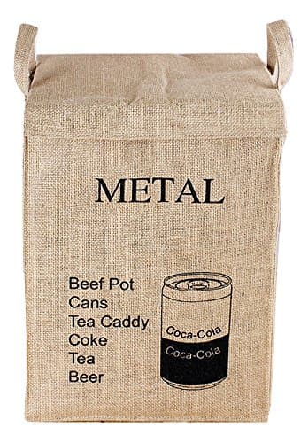 Dometopia Recycle Bag Separate Jute Weave Square Recycle Bin Decorative Waste Baskets (15.3 X 10.6 inch) (Metal)