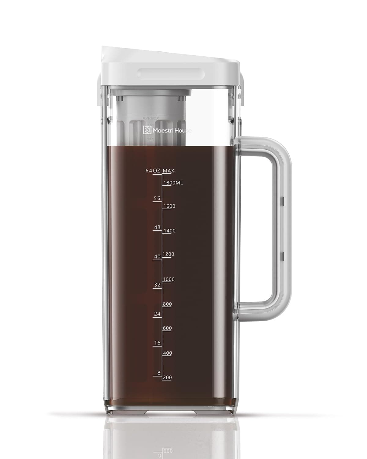 Maestri House Compact Cold Brew Coffee Maker, 64oz Iced Tea and Coffee Maker Brewer Space Saving Tritan Pitcher, 350 Mesh Filter, 100% Leak-Proof