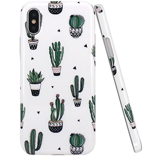 JAHOLAN iPhone X Case iPhone Xs Case Green Cute Cactus Design Clear Bumper TPU Soft Rubber Silicone Cover Phone Case for iPhone Xs iPhone X