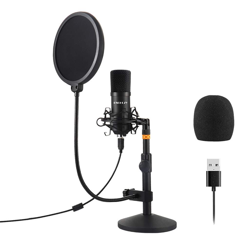 USB Streaming Podcast PC Microphone,Professional Computer Mic 192kHz/24bit Studio Cardioid Condenser Kit with Sound Card Desktop Stand Shock Mount Pop Filter for Skype Youtuber