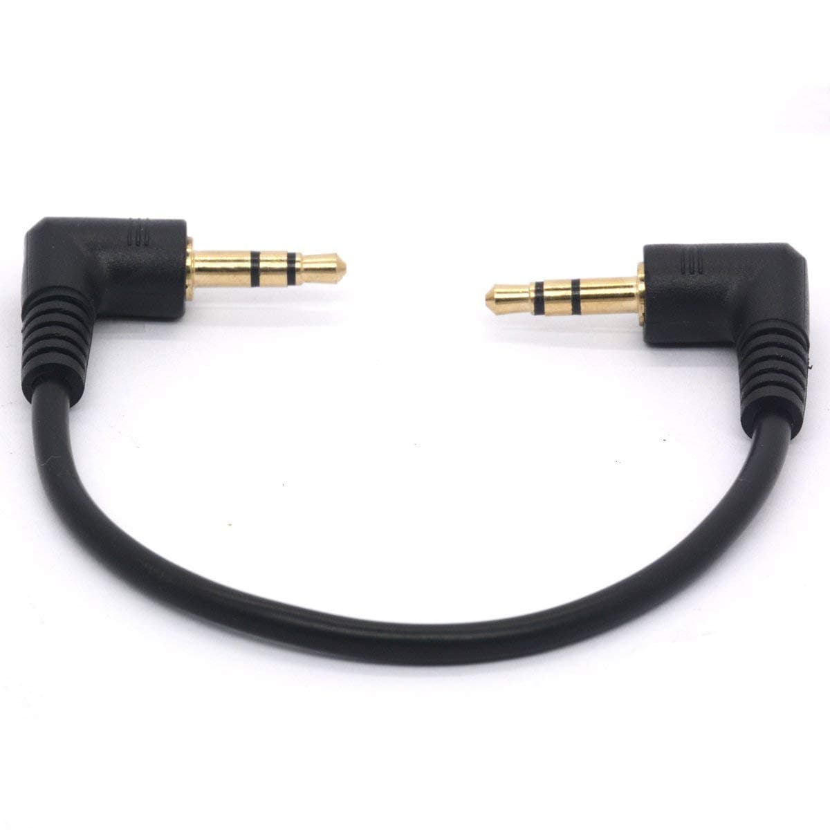 Short 3.5mm Right Angle Cable, Gold Plated 90 Degree 3.5 Male to Male Audio Stereo Jack Plug Car Aux 3-Pole TRS 25cm