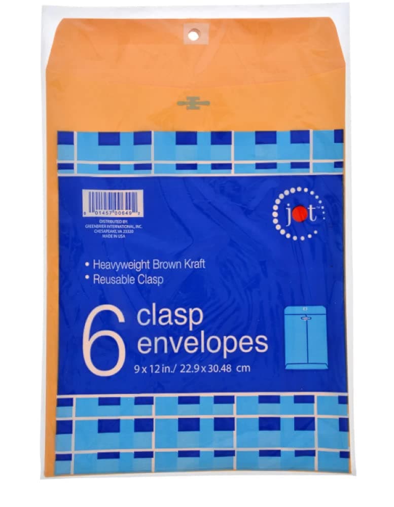Jot Clasp Envelopes 9 x 12/22.9 x 30.48 cm
