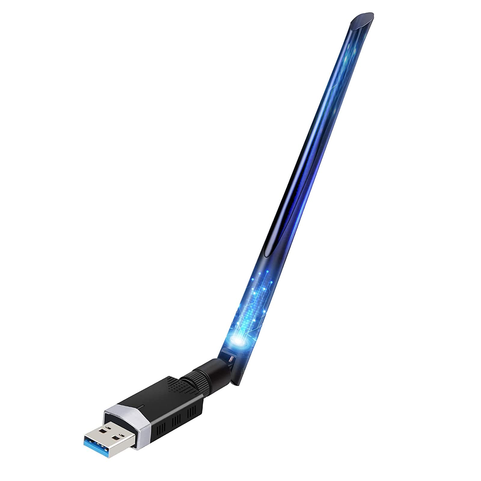 Bluetooth 5.0 WiFi Adapter for PC,USB 3.0 WiFi AC1300 Adapter with 5dBi Antenna 2.4G/5Ghz Support Windows 10/8.1/7 /XP/Vista/Mac OS 10.9-10.15, 2 in 1 WiFi & Bluetooth Adapter for PC