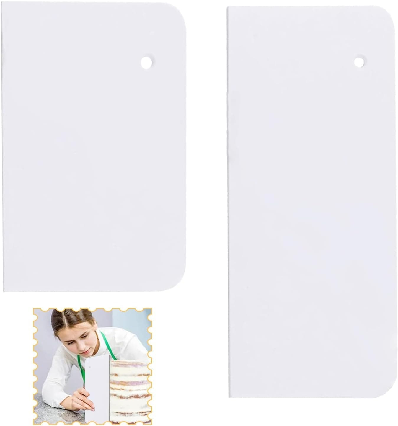 2Pcs Cake Smoother Scraper Set - Cake Edge Scraper Tool for Icing, Fondant, Buttercream, and Ganache - Durable Plastic Cake Decorating Tools for Professional and Home Bakers, Easy to Use and Clean