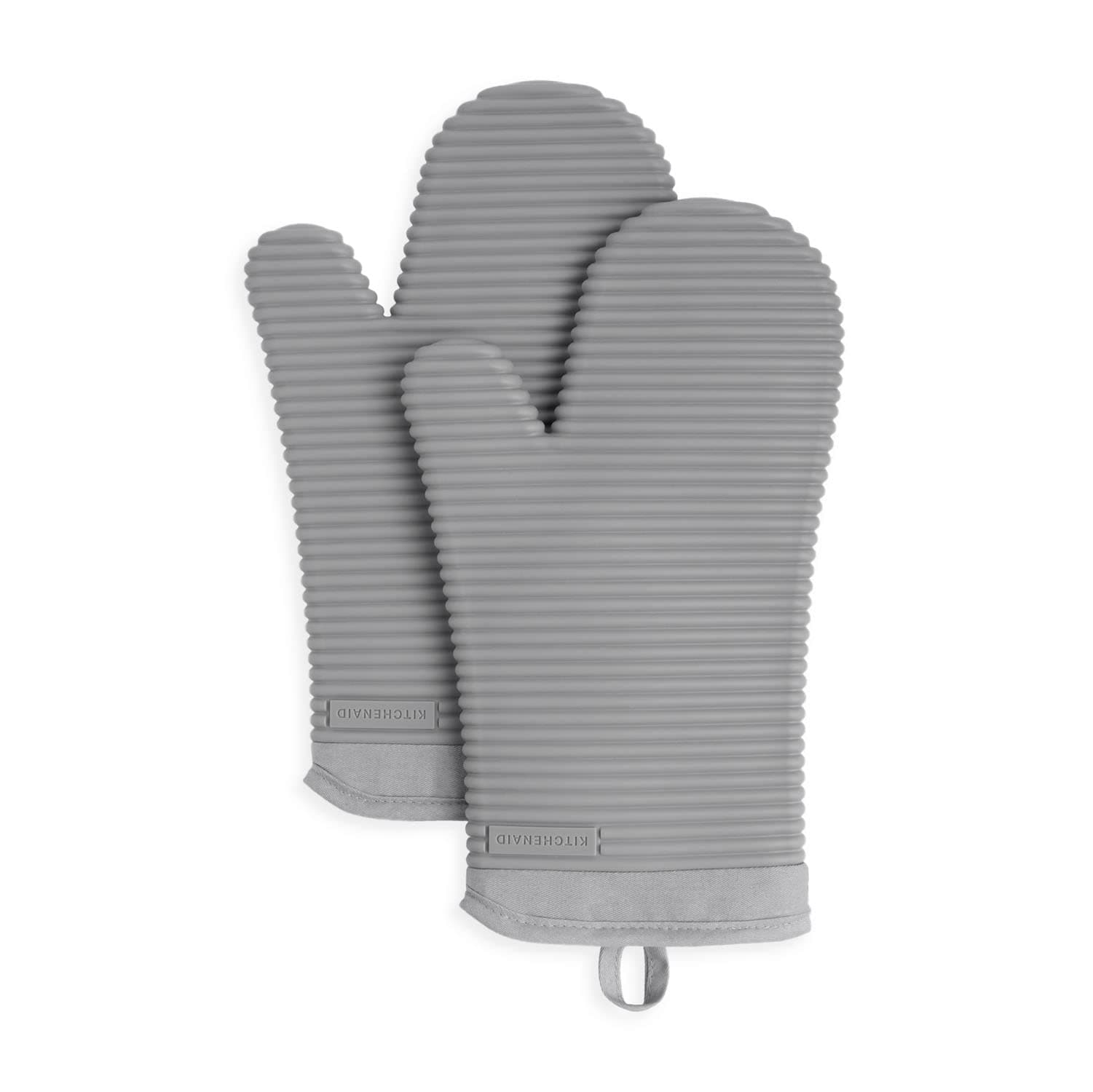 Ribbed Soft Silicone Oven Mitt 2-Pack Set, 7.5"x13", Grey