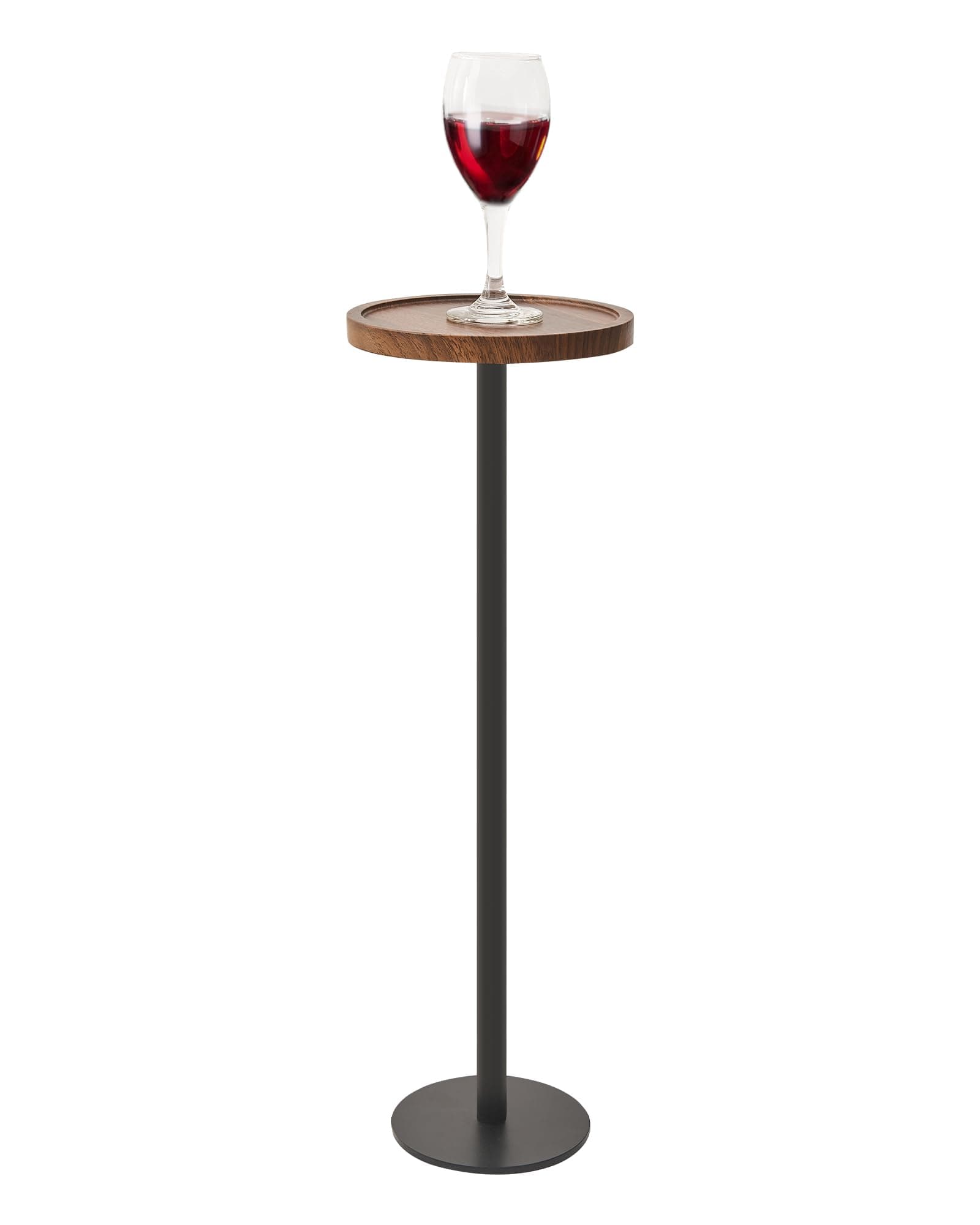 Drink Table, Small Pedestal Side Table, Round Cocktail Table, End Table with Metal Base, for Small Spaces, Walnut Brown