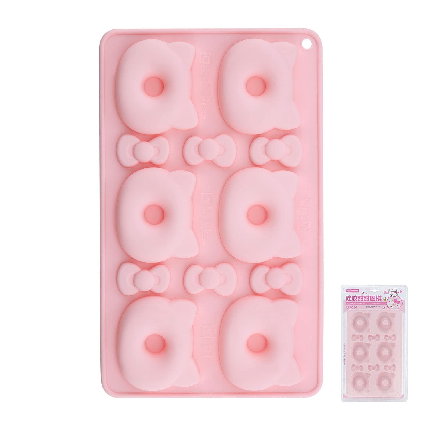 CHEFMADE Hello Kitty Donut Pan, 6-Cavity Non-Stick Silicone Doughnut Cake Mold for Oven Baking (Pink)