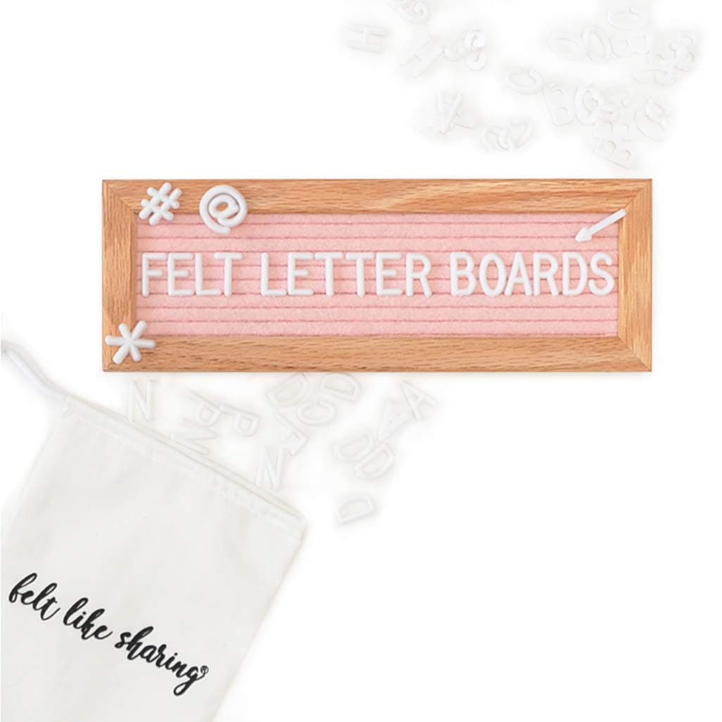 Small Letter Board (Light Pink Felt - 10”x3.5”) – Changeable Message Board with 3 Sets of Felt Board Letters for Home & Aesthetic Room Decor – Wall Letterboard Signs In Oak Frame