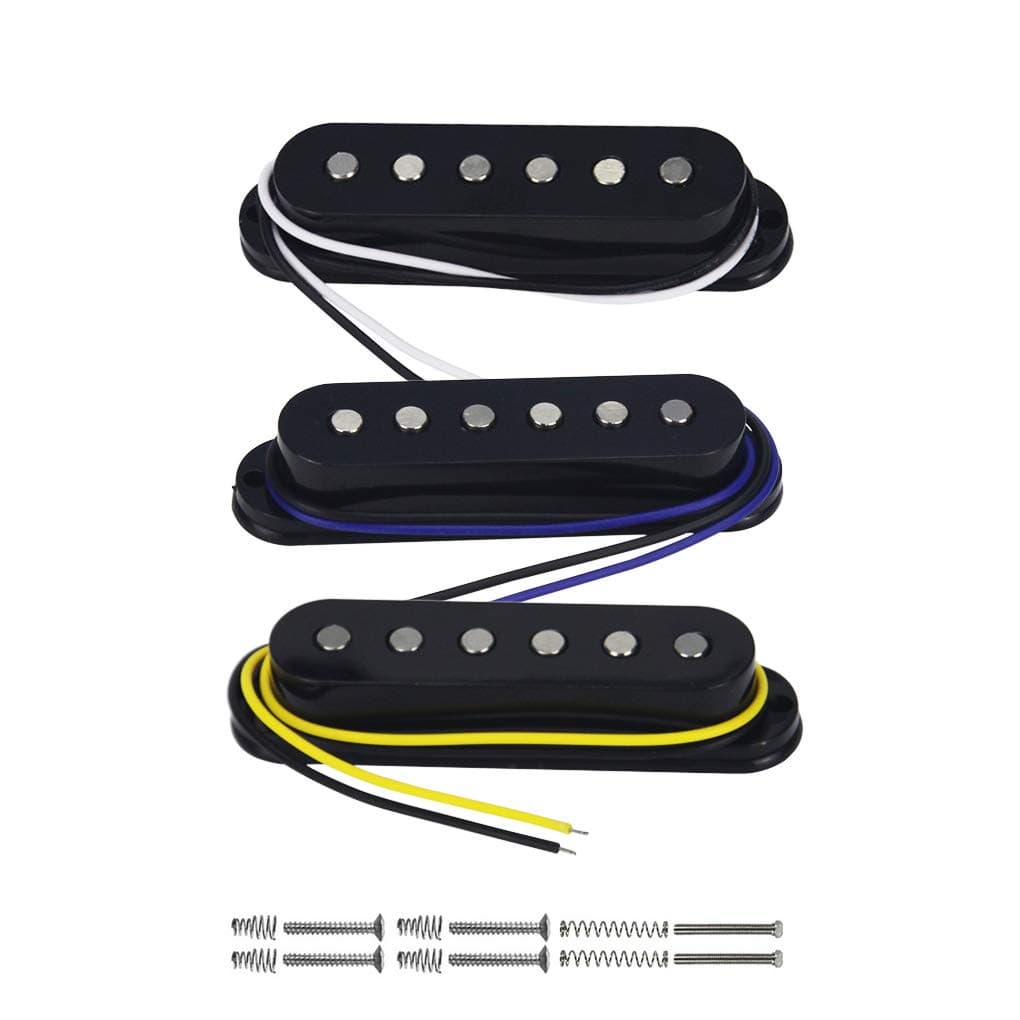 FLEOR Alnico 5 Single Coil Pickups Flat Pole Guitar Neck/Middle/Bridge Pickup Set Black