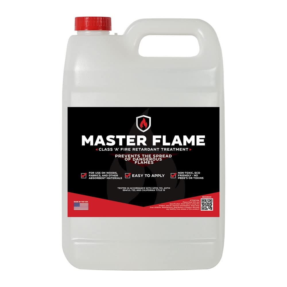 Master Flame Class A Fire Retardant Spray for Wood, Fabric, Cotton & More - Non-Toxic Flame Retardant Coating - Meets NFPA 701 & ASTM E84 - Made in USA - Easy to Apply and Dries Clear - 1 Gallon