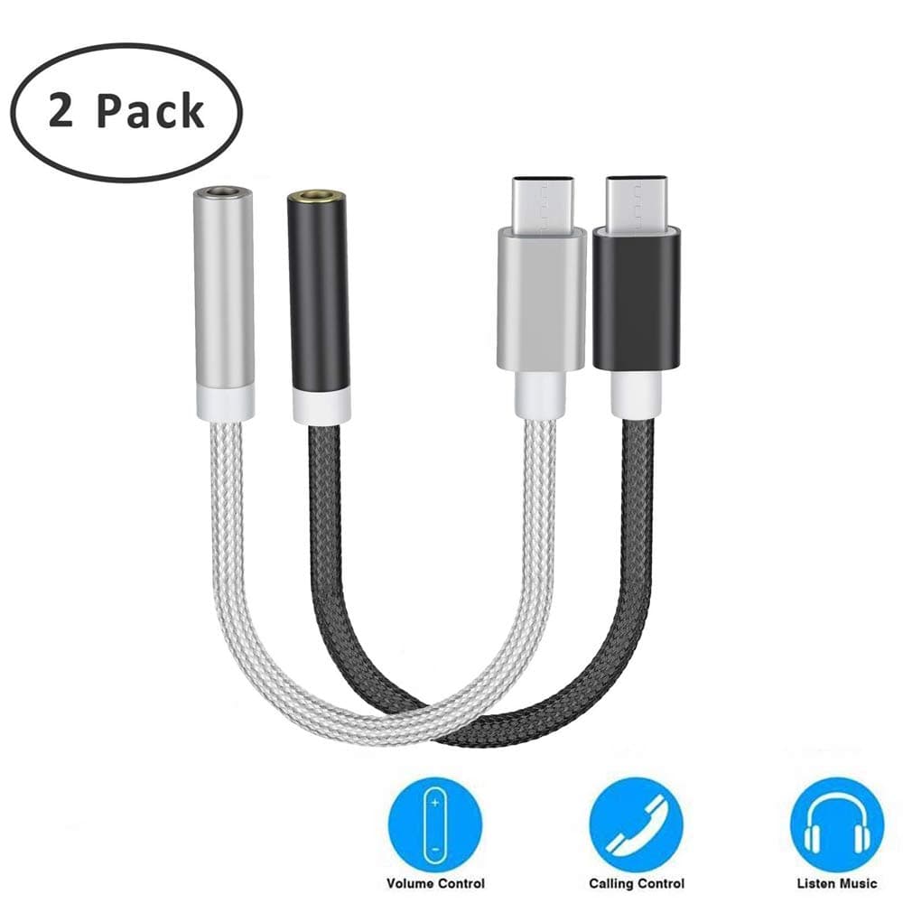 USB C to 3.5mm Audio Adapter, Weudozue 2 Pack Type USB-C to 3.5mm Headphone Jack Microphone Nylon Cable Compatible with Motorola Moto Z, Huawei,Xiaomi,LeEco Le and More