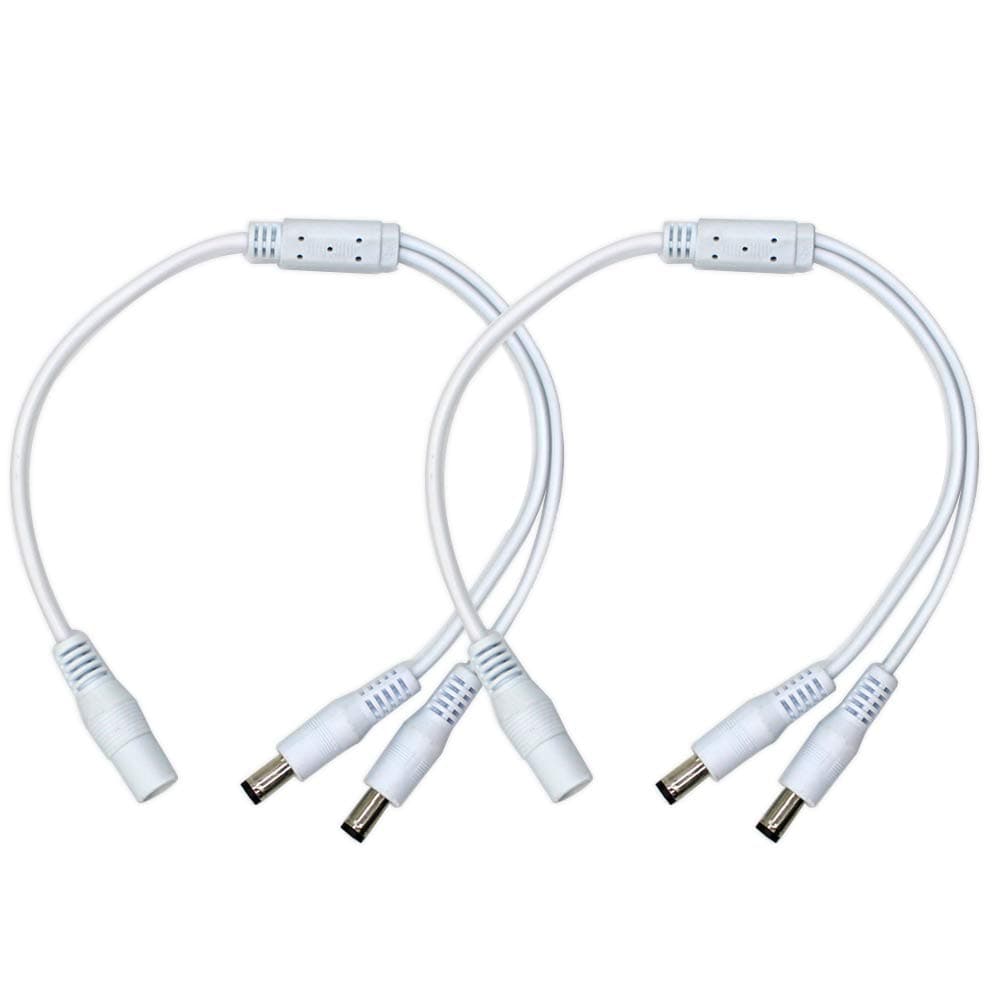 DC Power Splitter 1 to 2 Way, DC Power Supply Splitter Cord Plug 5.5mm x 2.1mm, for CCTV Security Camera,LED Strip Light and More, 2-Pack White