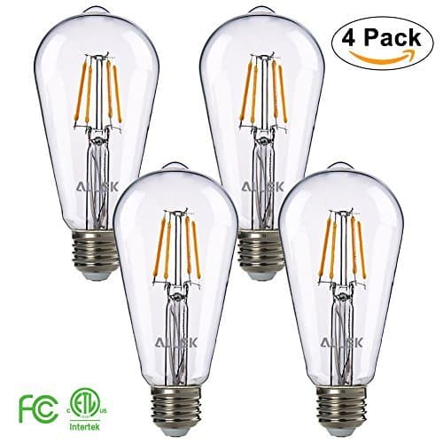 LED Filament Bulb, Allek ST21 (E26 Medium Base) 4.5W, 40W Incandescent Equivalent, 400LM, Warm Light 2700K, 360 Degrees Beam Angle Dimmable Clear Pendent Light Bulb, ETL Listed (4 - Pack)