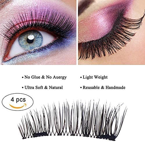 Magnet False Eyelashes, 4 Pieces 3 Second Magnetic Eye Lashes for Women Makeup Natural Look No Glue Required