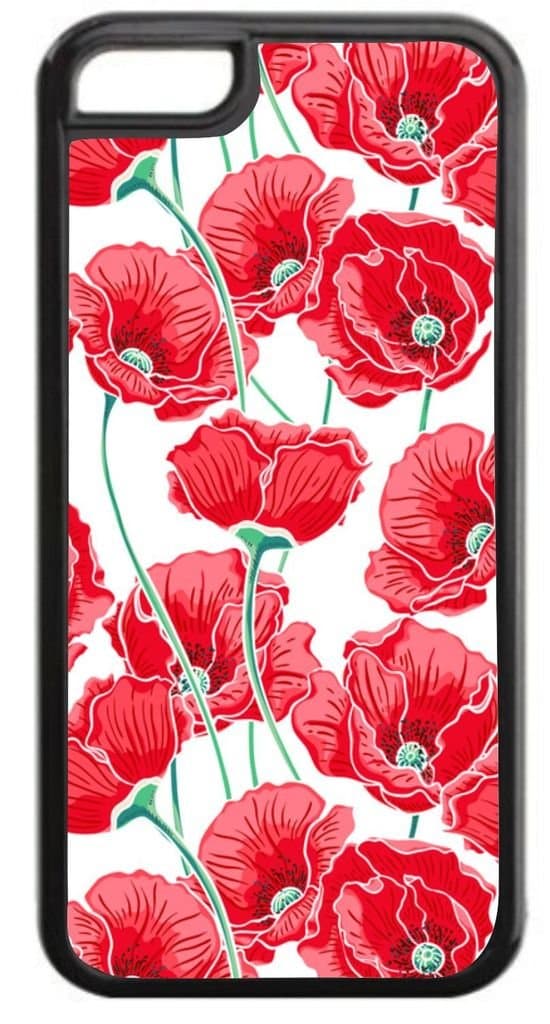 Red Poppies- Case for The Apple iPhone 4, 4s ONLY! -Quality Hard Black Plastic Outer Case with Soft Inner Black Rubber Lining