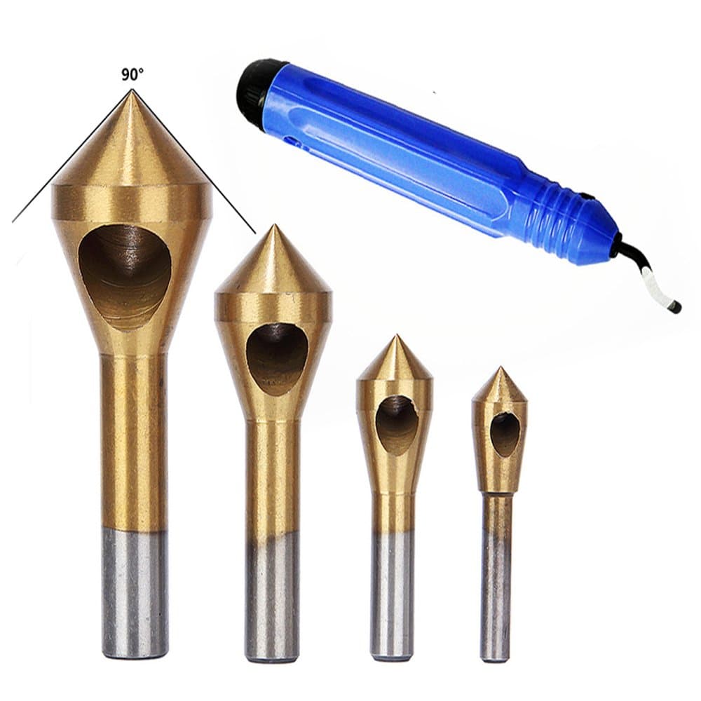 Titanium Coated Countersink Chamfer Tool Deburring Tool Set Metal Wood Drill Bits Set (4 PCS)
