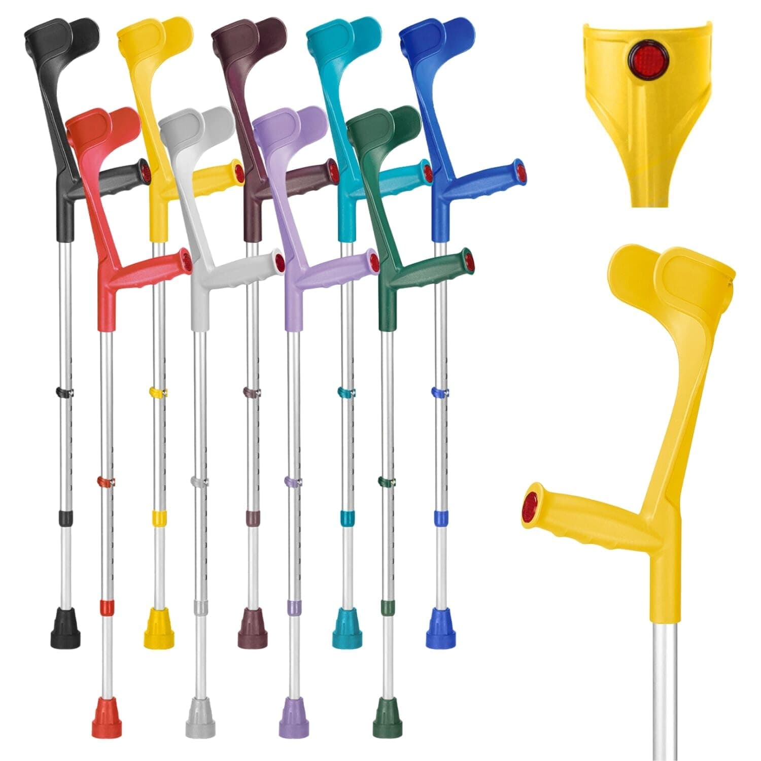 Ossenberg Classic Open Cuff Ergonomic Grip Elbow Crutch – Yellow – Single | Lightweight Height Adjustable Economy Comfort Coloured Forearm Crutch for Adults Men & Women Mobility and Walking Aid