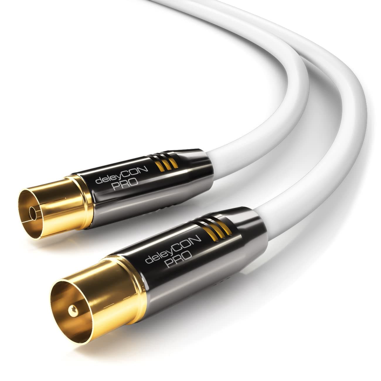 deleyCON TV Antenna Cable 3m (9.85 ft.) Coaxial Cable/Gold-plated TV connector/straight / Metal Connector/UltraHD FullHD HDTV 100dB - White - male to female