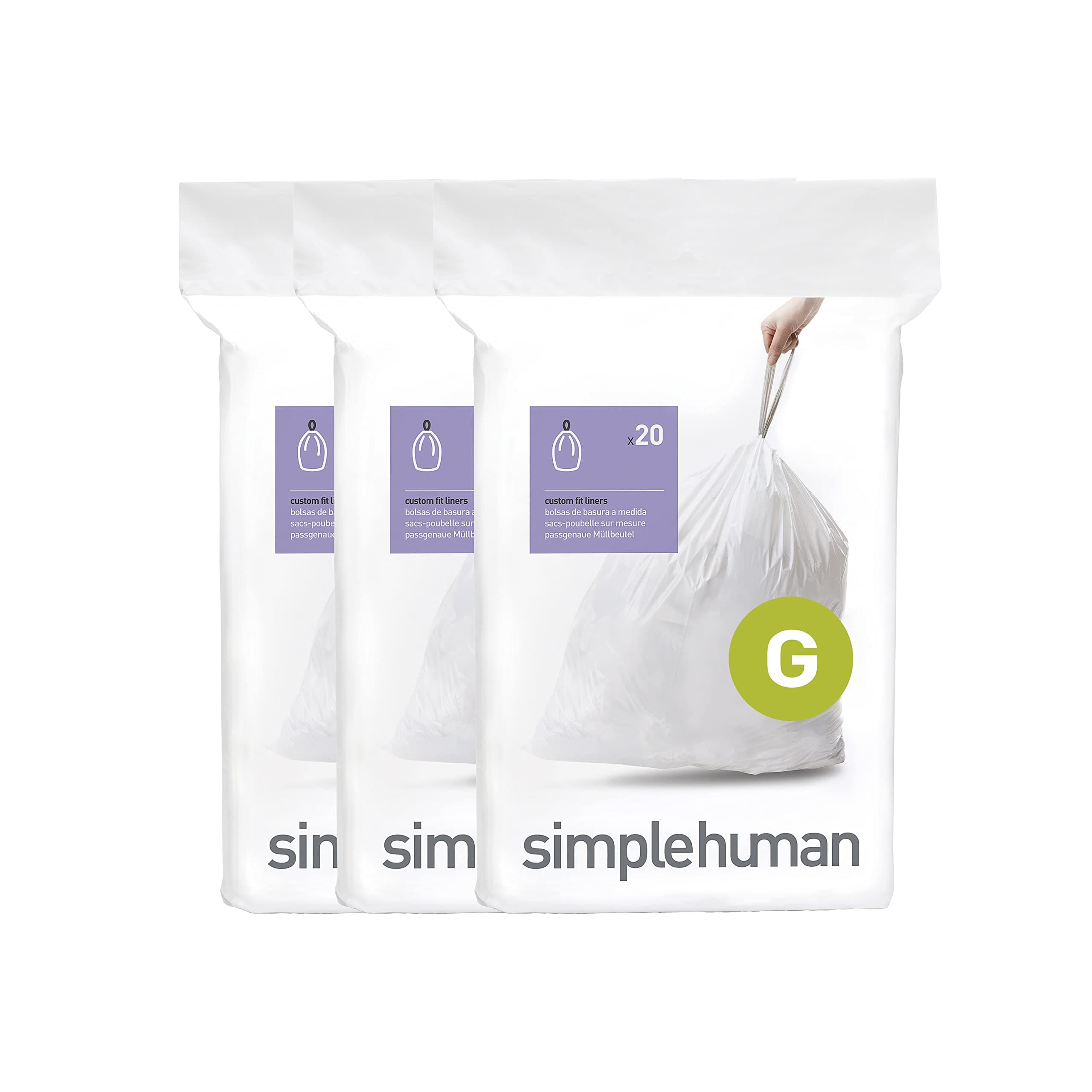 CW0257 code G Custom Fit Bin Liner Bulk Pack, White Plastic (3 Pack of 20, Total 60 Liners)