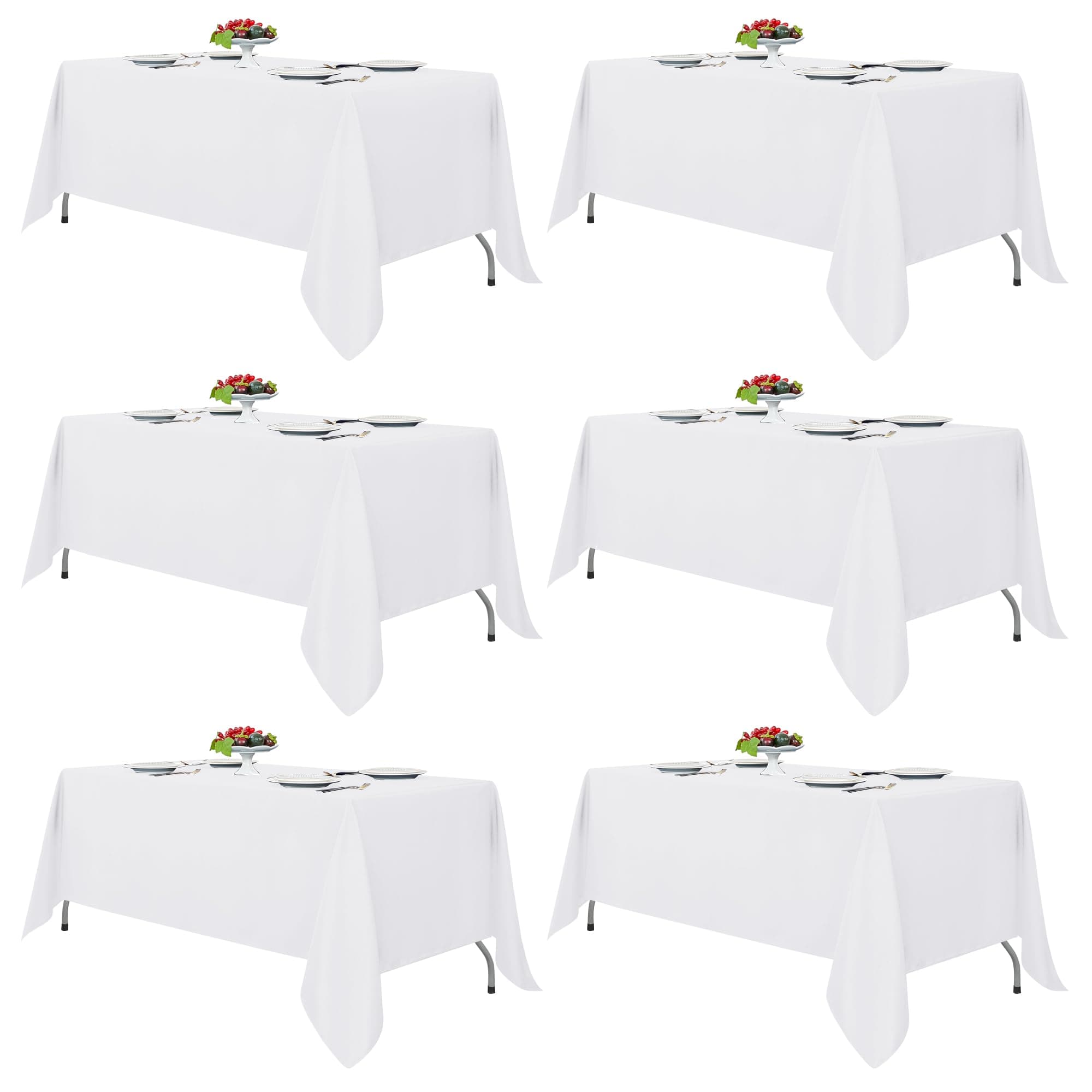 - Fitable White Tablecloths for Rectangle Tables, 6 Pack - 70 x 120 Inches - Reusable and Washable Table Clothes for 6-8 Ft Tables, Polyester Fabric Table Covers for Wedding, Party, Banquet