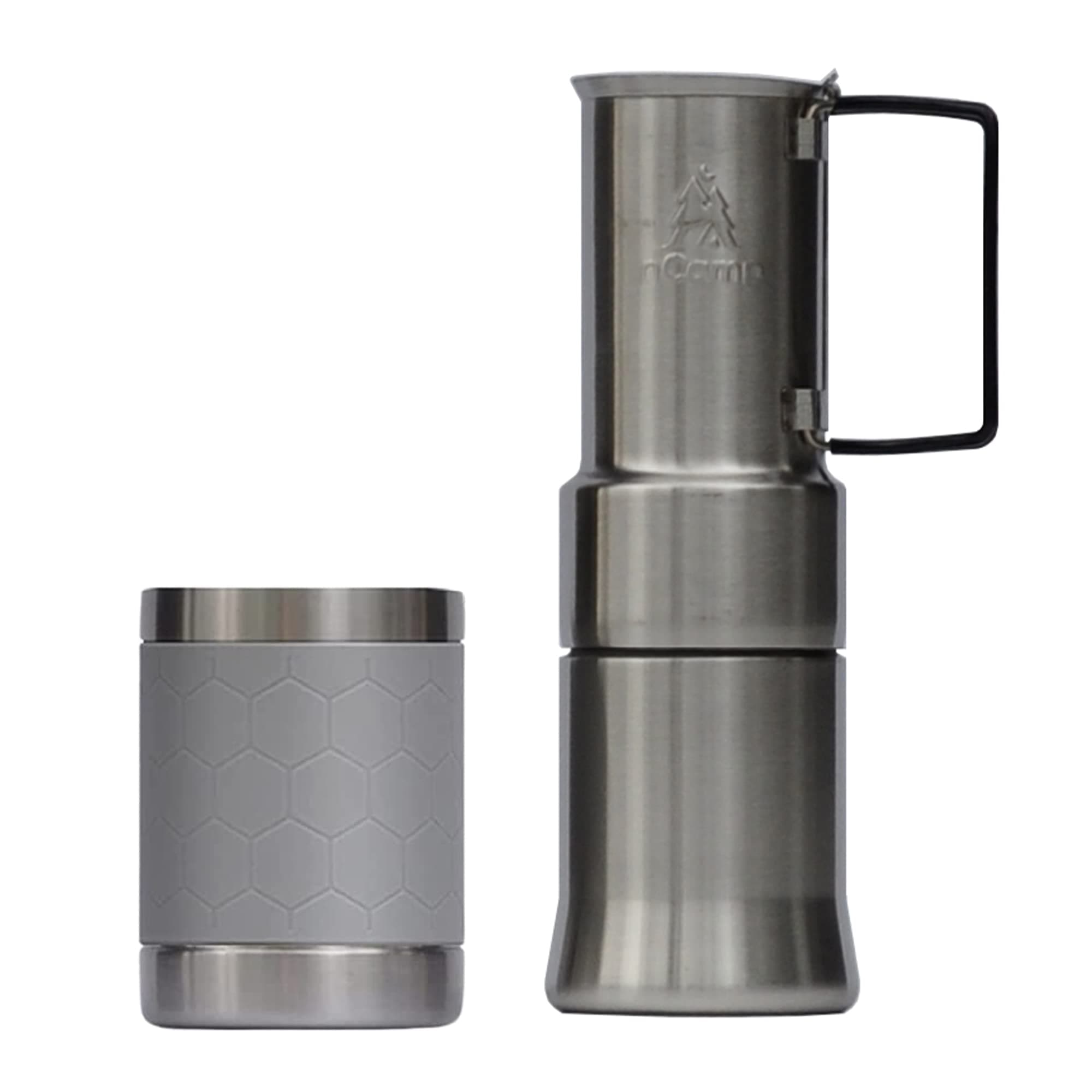 nCamp - Café, Portable Coffee Maker, Portable Espresso Machine, Compact Camping Coffee Maker, Stainless Steel Travel Coffee Maker with Camping Coffee Cup, Reusable, 12 oz