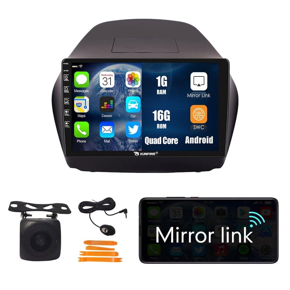 Kunfine Car Android Navigation Stereo GPS Radio Reverse Camera Display 10" IPS Touchscreen Headunit Tablet Pad Media Player for Hyundai Tucson Ix35 2010-2015, if Applicable Quad Core 1G+16G