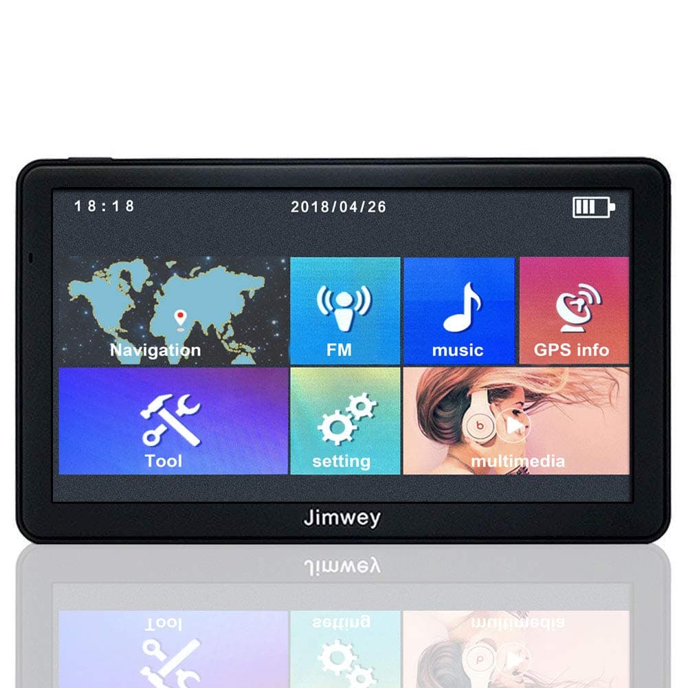 SAT NAV 8GB Latest 2019 Maps GPS Navigation System, Jimwey 7 Inch Car Truck Lorry Satellite Navigator Device, UK & Full Europe Map with Lifetime Free Update, with Post Code Search Speed Camera Alert