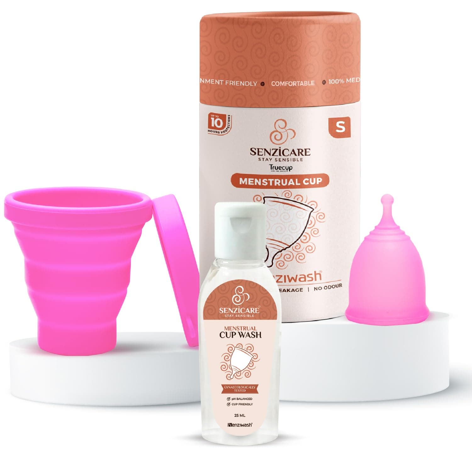 Truecup Small Reusable Menstrual Cup & Sterilizer with Cup Wash - No Rashes, Leakage or Odour - 100% Medical Grade Silicone - FDA Approved