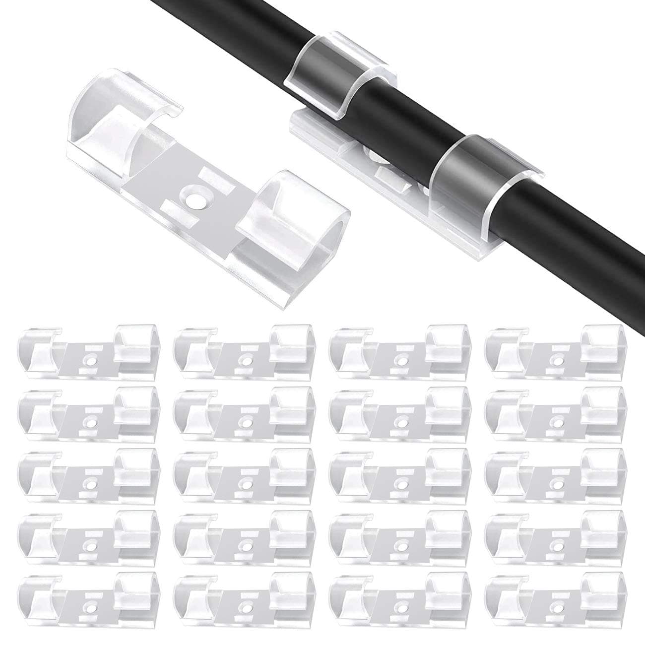 20 Piece Self-Adhesive Cable Clips, Cable Management, Electric Wire Organiser, Plastic Cable Organiser Clip for Securing Cables