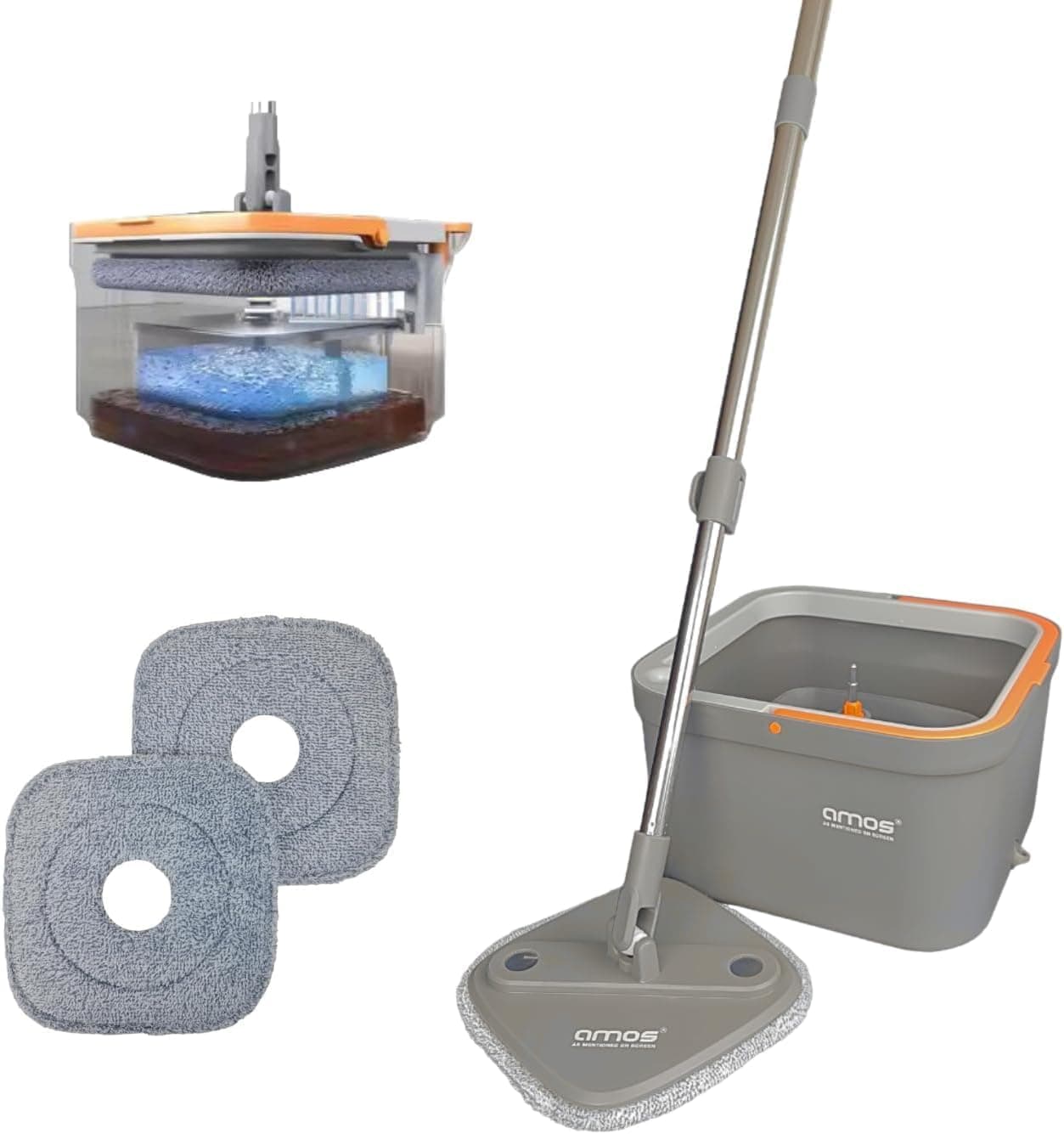Advanced Spin Mop & Bucket Set - Self-Cleaning, 360-Degree Rotating Design with 3 Premium Microfiber Heads, Ideal for All Hard Floor Surfaces