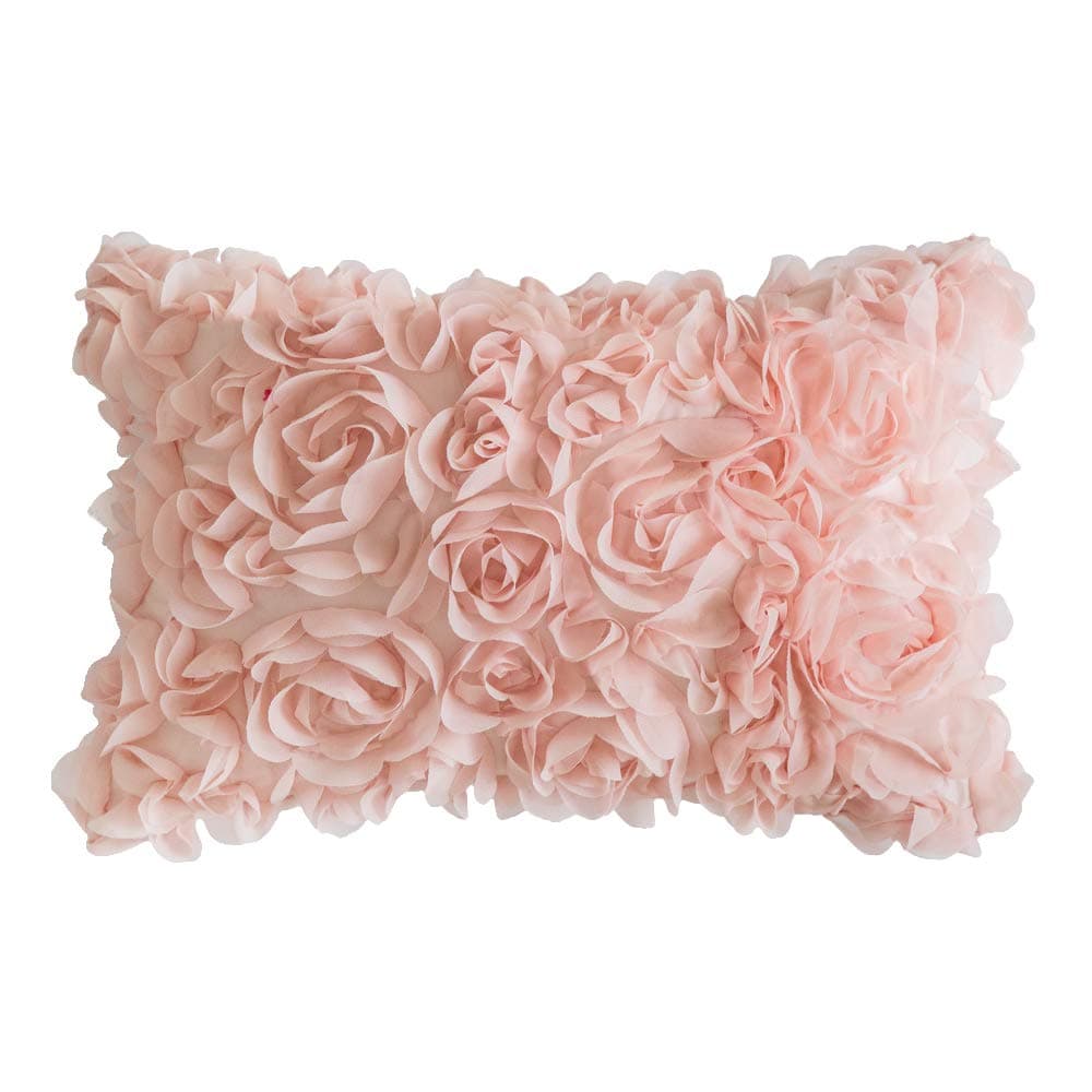MIULEE 3D Decorative Spring Romantic Stereo Chiffon Rose Flower Pillow Cover Solid Square Pillowcase for Sofa Bedroom Car 12x20 Inch 30x50cm Peach Pink Wedding Gifts Valentines Day