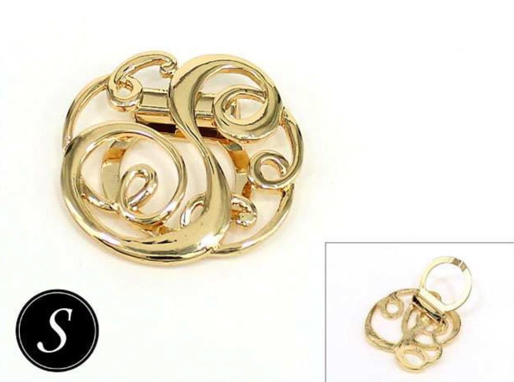 Goldtone Letter S Initial Monogram Style Scarf Ring Clip (Gift Box Included)