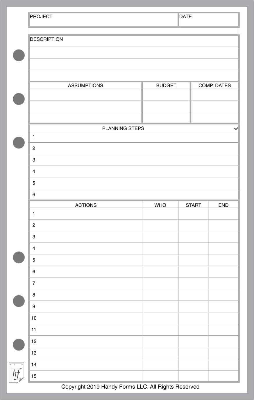 Compact Size Project Planner, Sized and Punched with 6 Holes for Franklin Covey Compact and Other Notebooks (4.25" x 6.75")