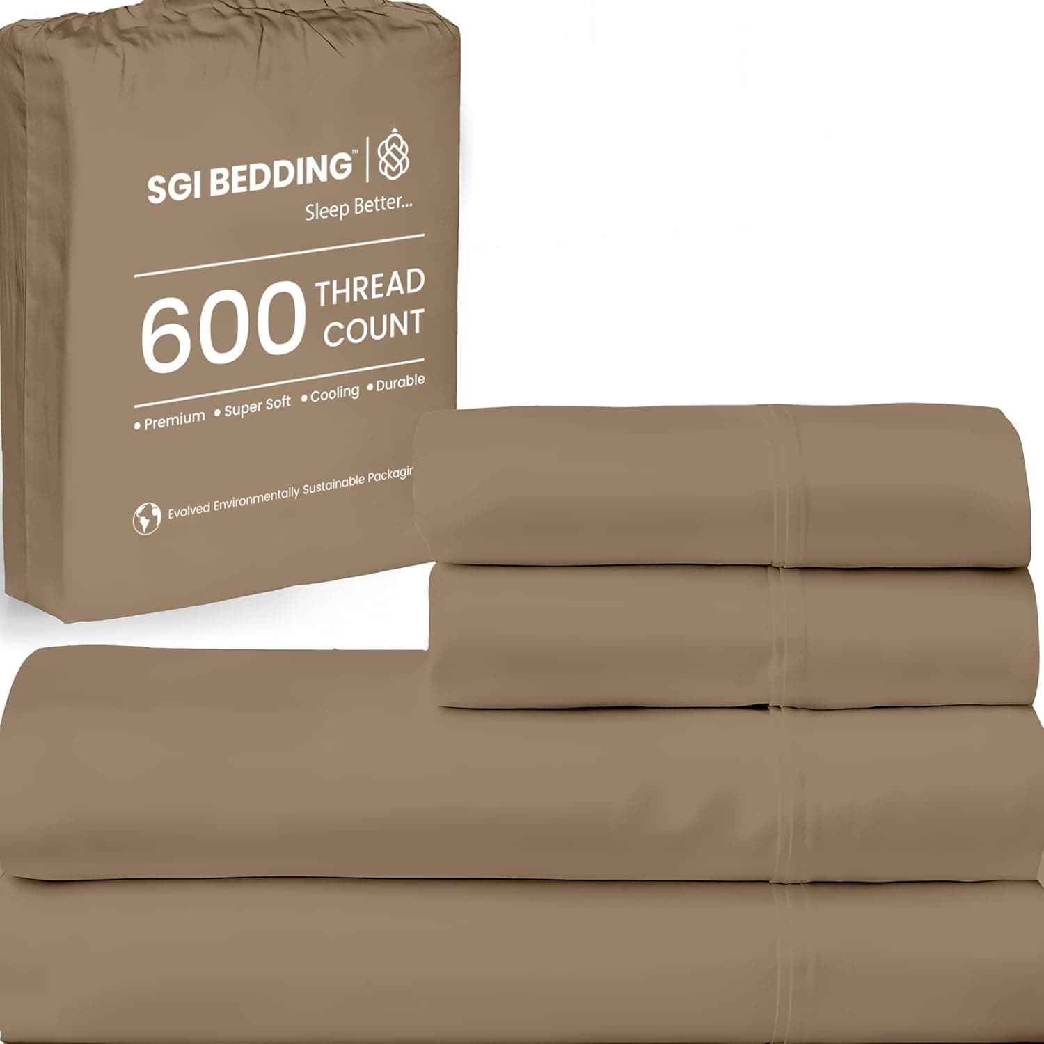 600 Thread Count 4 Piece 100% Egyptian Cotton RV King Size Sheets Set, 15" Deep Pocket Sheet Set, Premium, Breathable, Soft and Hotel-Quality Luxury Sheets - Taupe