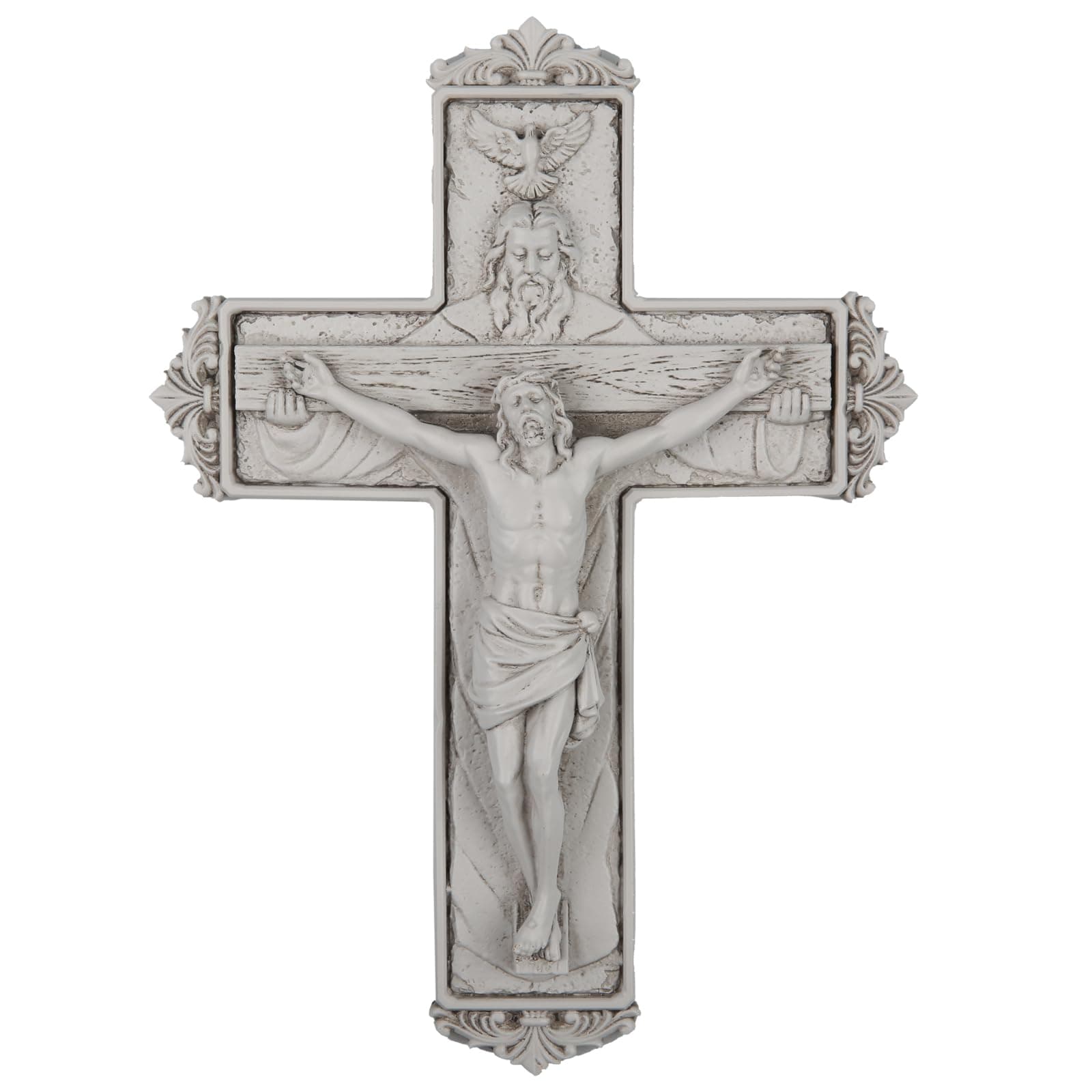 DevotedWalls Holy Trinity Crucifix Wall Cross,White Holy Trinity Cross Realistic Catholic Crucifix for Wall Jesus Christ,8 inch Resin Jesus Cross Atrio with God Holy Religious Crucifixion Wall Decoration(White Stone Color)