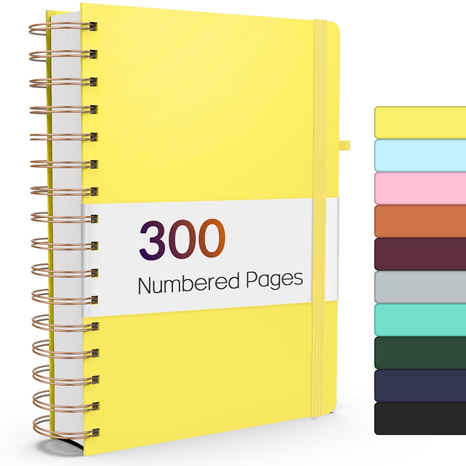 Forvencer Lined Spiral Journal Notebook with 300 Numbered Pages, A5 Thick Journals for Writing with 100GSM Paper, Hardcover Notebooks with Contents for Work, School, Women, Men, Yellow