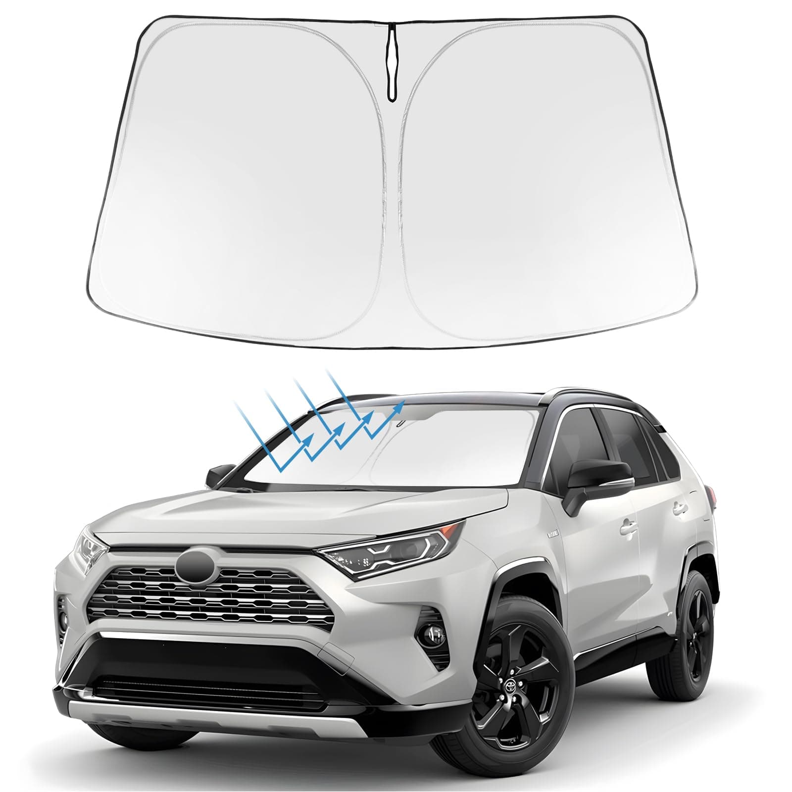 Proadsy Front Windshield Sun Shade Foldable RAV4 Sunshade Protector Custom Fit 2019-2025 2026 RAV-4 SUV Crossover, TRD Off-Road, LE XLE Premium Limited XSE Hybrid Adventure Prime Accessories