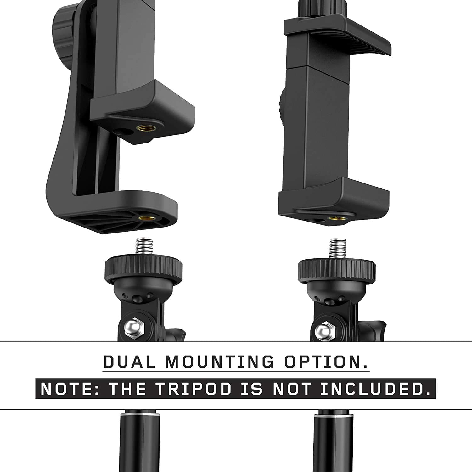 TECHONTO Cell Phone Holder with Adjustable Clamp Phone Tripod Mount Adapter Compatible with Smartphones & All Types of Tripods - Black