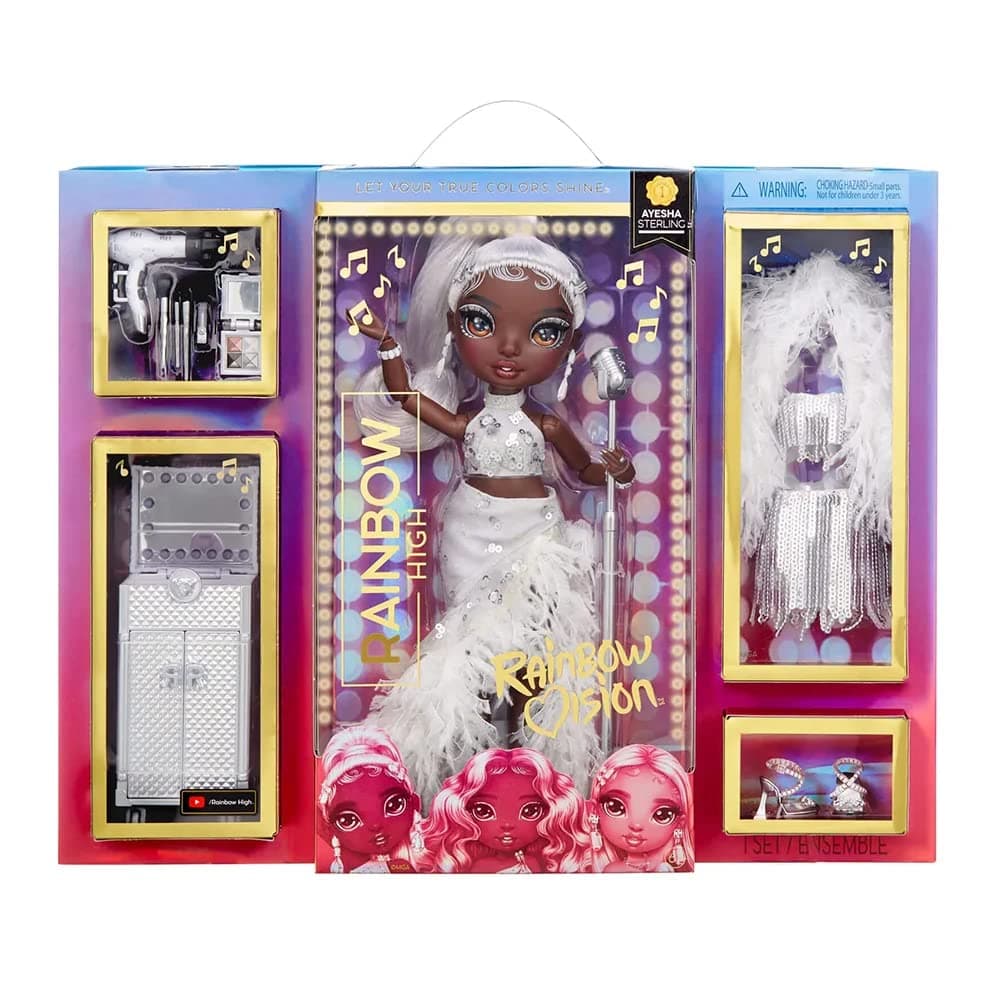 Rainbow High Rainbow Vision Rainbow Divas- Ayesha Sterling (Silver) Posable Fashion Doll with 2 Designer Outfits to Mix & Match + Vanity Playset, Great Toy Gift for Kids 6-12 Years Old & Collectors