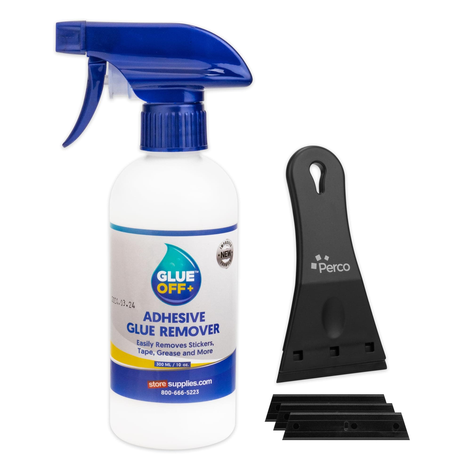 Glue Off Adhesive Remover - 10 oz with Scraper & Plastic Razor | Glue Remover Spray Effortlessly Erase Adhesive Hassles & Car Stickers - for Label Sticker Residue