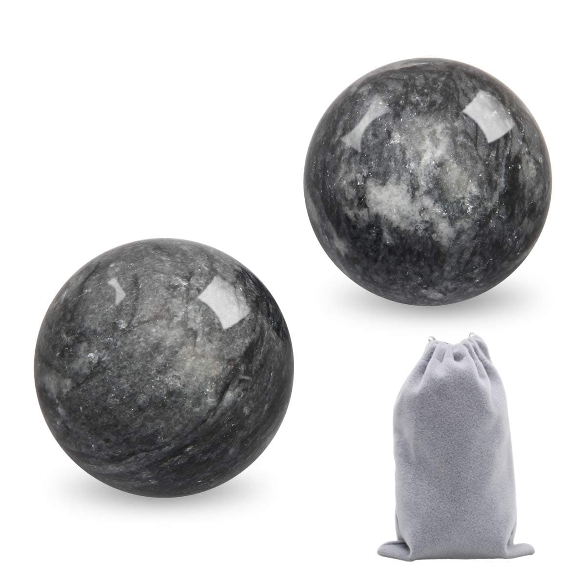 Coolrunner 2'' Marble Dark Grey Baoding Balls Chinese Health Stress Relieve Hand Exercise Massage