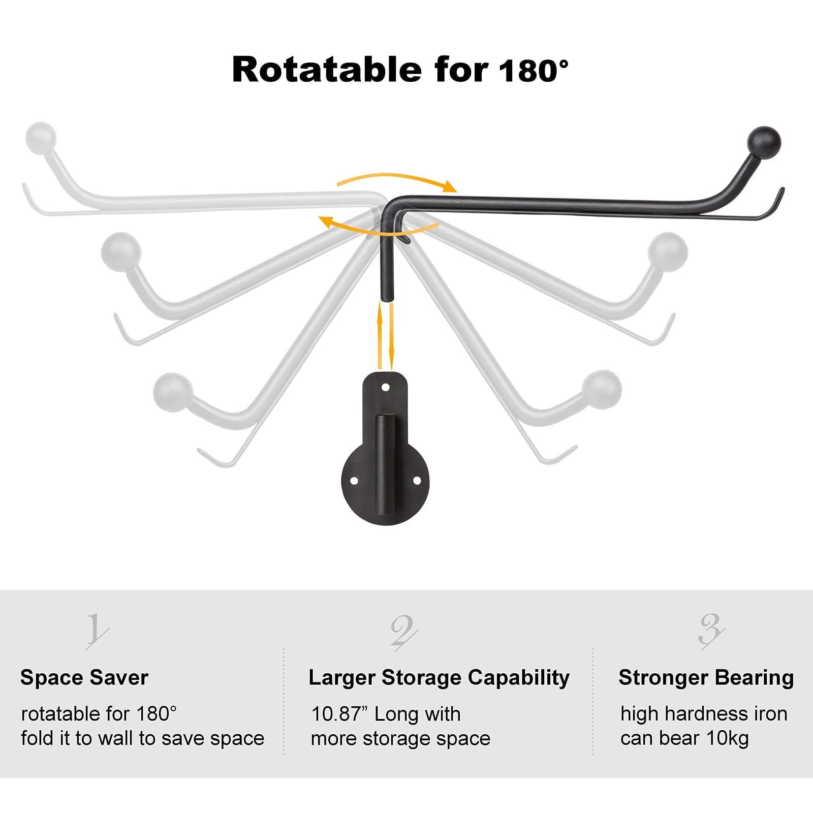 Mkono 2 Pack Wall Mounted Clothes Hanger with Swing Arm Holder Metal Hanging Drying Rack Space Saver for Closet Organizer, Bathroom, Bedroom, Laundry Room, Black