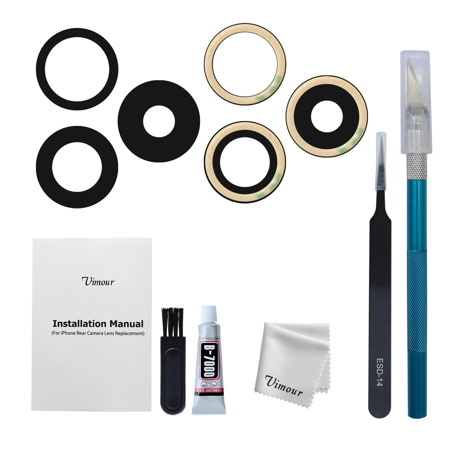 Rear Camera Lens Glass Replacement for iPhone 15 Pro Pre-Installed Adhesive with Installation Manual and Repair Tool Kits