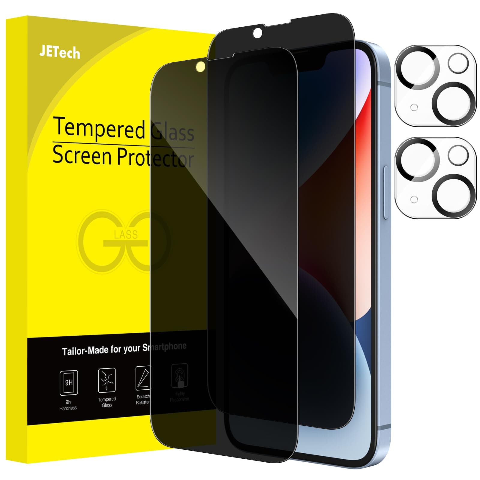 JETech Privacy Full Coverage Screen Protector for iPhone 14 6.1-Inch with Camera Lens Protector, Anti-Spy Tempered Glass Film, 2-Pack Each